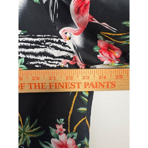 Hawaiian Flamingo Tropical Large Shirt SSLR Mens Camp Black Pink Lightweight - Picture 6 of 7